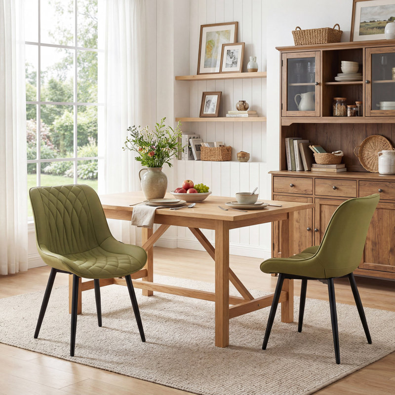 Modern Dining Chairs Faux Leather Upholstered Kitchen Chairs Side Chair With Metal Legs, Avocado Green