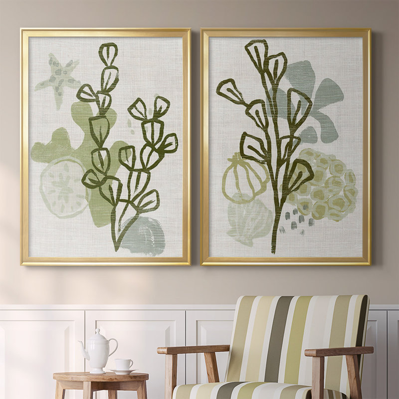 Coral Blockprint I, ensemble de 2 reproductions de cadres rectangulaires sur toile, H 42,5 po x l 61 po x P 1,25 po, Or