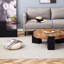 Table basse ronde à double couche avec plateau en verre transparent et pieds noirs, structure détachable pour meuble peu encombrant