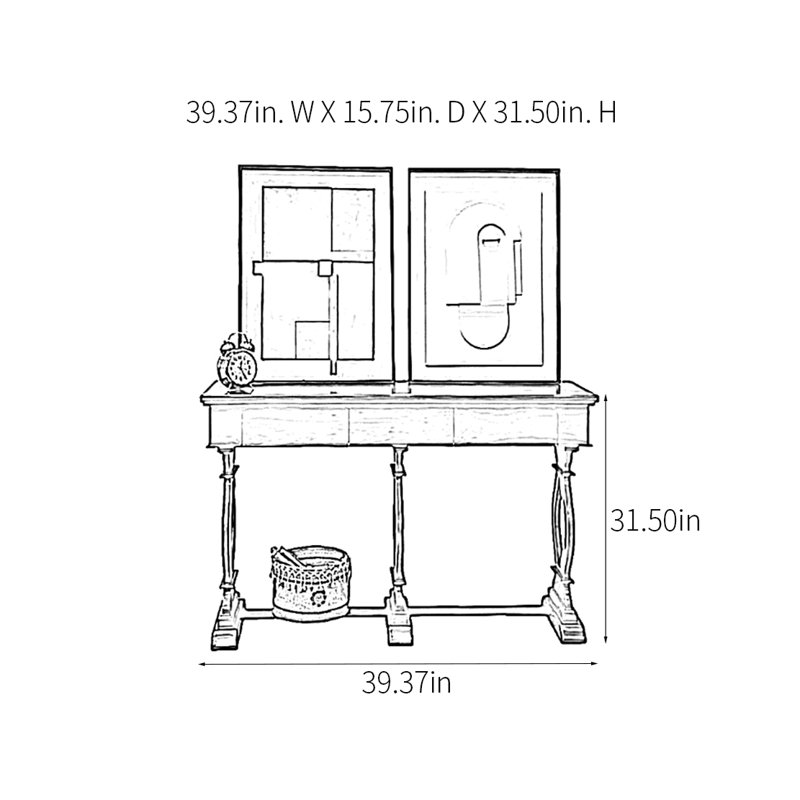 Retro Classical Console Table, 31.5" H x 39.37" W x 15.75" D, Brown