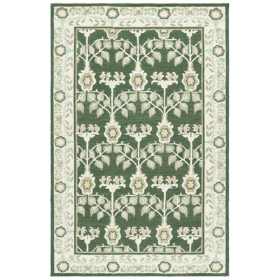 Tapis vert / ivoire en laine / coton / viscose touffeté à la main Sybil