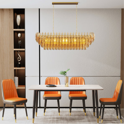 Lustres modernes pour la salle à manger, grand lustre rectangulaire de cuisine doré de 54 po au-dessus de la table, 12 lumières avec plafonniers en verre fumé, luminaire suspendu de style maison de campagne pour le salon et la chambre à coucher