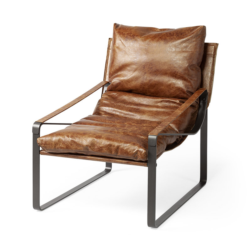 Colette Upholstered Armchair, Brown Genuine Leather