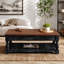 Table basse à plateau relevable rétro avec rangement pour le salon, compartiment caché et tablette inférieure, espresso et finition noire patinée