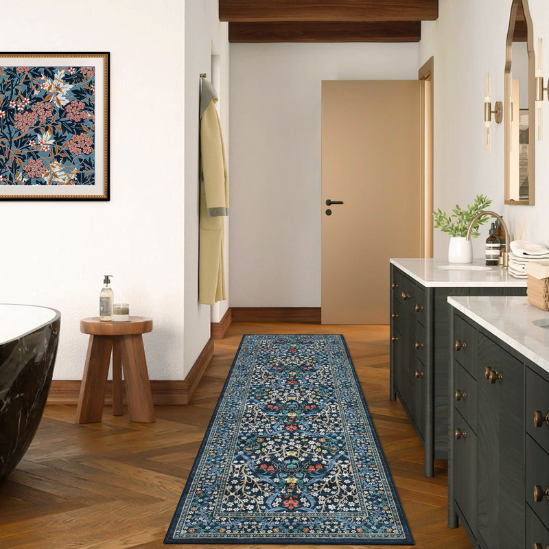 Vintage Floral Area Rug Washable Rugs Stain Resistant Easy Cleaning Indoor Carpet With Non-Slip Backing Low Pile Floor Cover Non Shedding Folding Throw Carpet For Home Decor