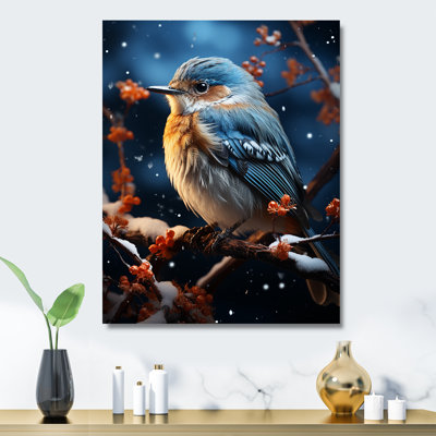 Blue Bird In Winter Serenity III - Bird Metal Wall Art
