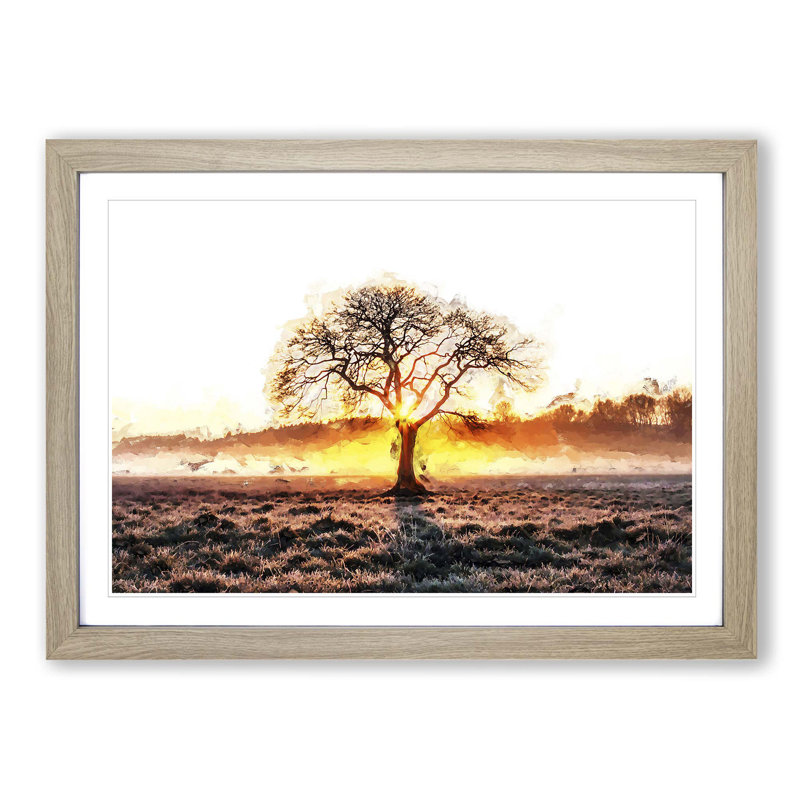 Sunlight Through the Oak Tree in Abstract - Picture Frame Graphic Art Print on MDF, Oak Framed, 48cm H x 65cm W x 2cm D