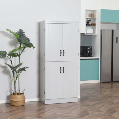 63.5 Inch Kitchen Buffet with Hutch, Pantry Storage Cabinet with 4 Shelves, Drawers, and Framed Glass Doors, Ash Grey