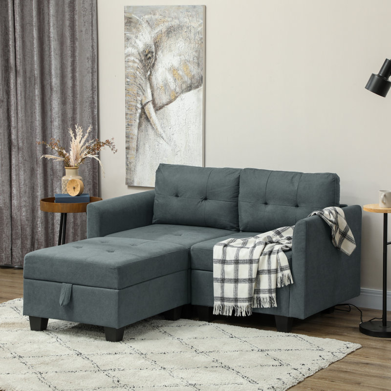 Semmie 2 Seater Sofa & Chaise, Grey