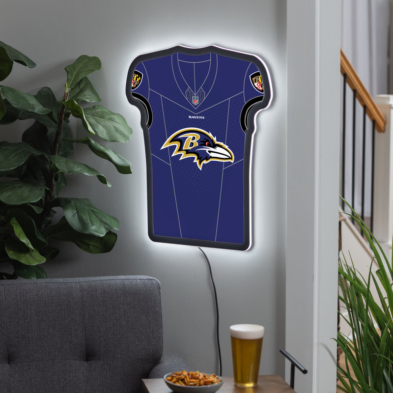 Enseigne murale lumineuse en forme de chandail à DEL 23 po Baltimore Ravens