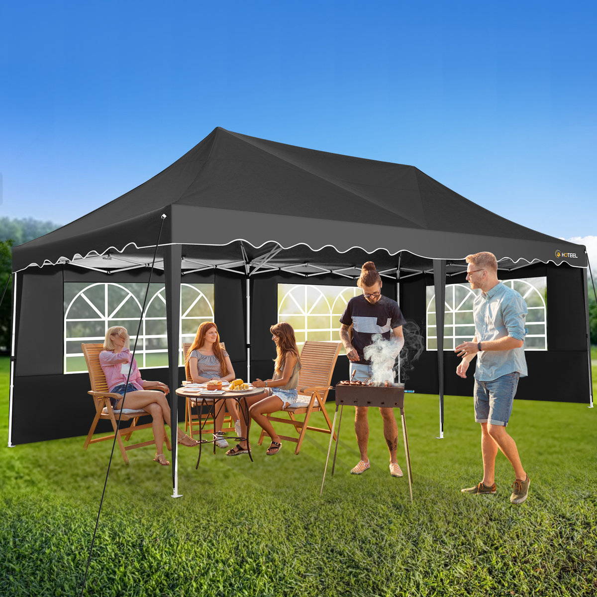 TOOLUCK Gazebo Pieghevole 3x4.5m – Struttura Rinforzata, Impermeabile, 4 Pannelli Laterali, Antivento, Regolabile In Altezza, Blu Scuro