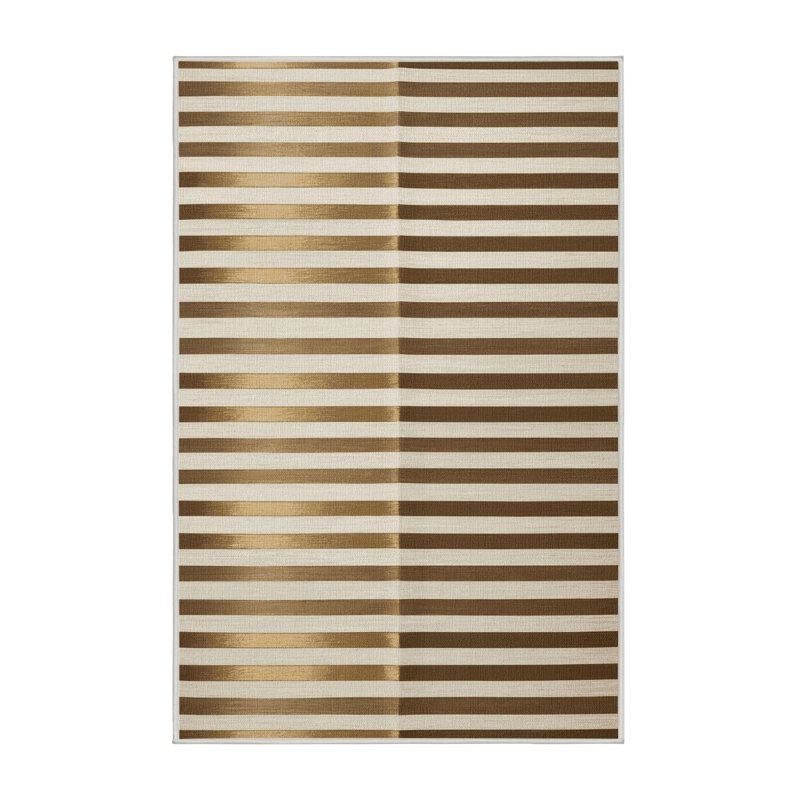 Tapis beige à rayures horizontales lavable à la machine, Rectangle 6 pi x 9 pi