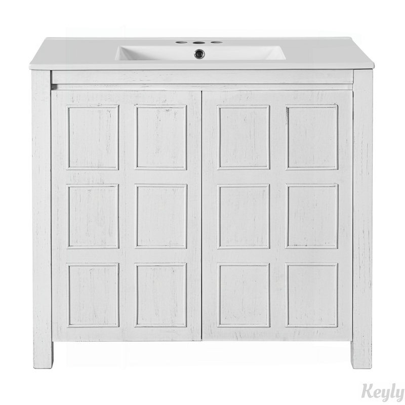 Organisateur de meuble-lavabo 36 "avec lavabo en céramique, Blanc antique