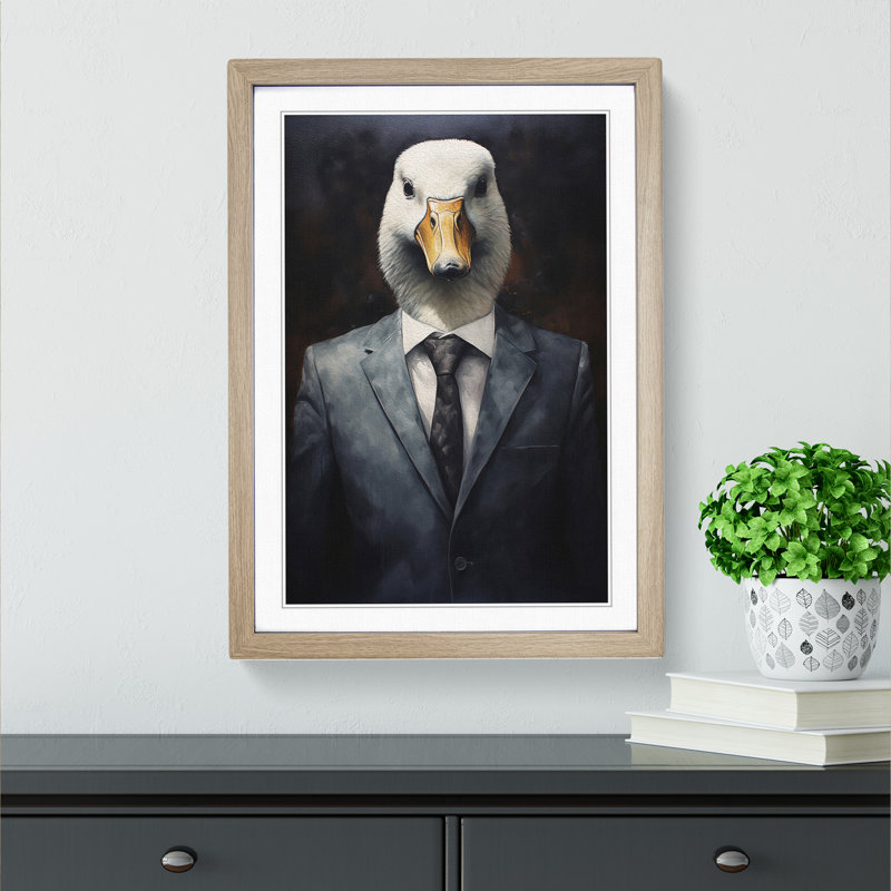 Goose in a Suit Painting No.2 - Framed Print, Oak Framed, 46cm H x 34cm W