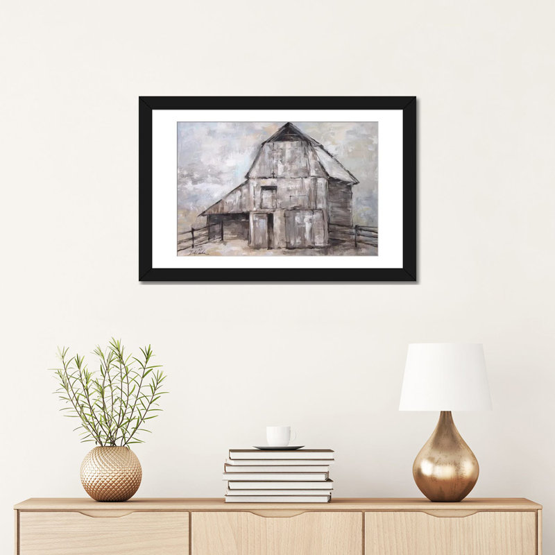 «The Barn», reproduction sur toile, Papier beaux-arts encadré noir, Blanc, H 24 po x l 32 po x P 1 po