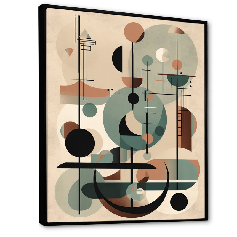 Illustration abstraite de style Mid-Century contenant des objets et des formes - reproduction sur toile, Cadre flottant noir