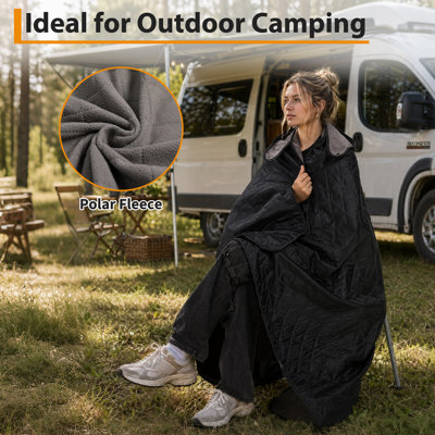 Couverture de camping d'extérieur à capuchon de style poncho, tapis de pique-nique en polyester imperméable 210T 78,7 po x 55,1 po avec doublure en molleton doux, jetable en noir, bleu marine et bourgogne pour la randonnée et les voyages
