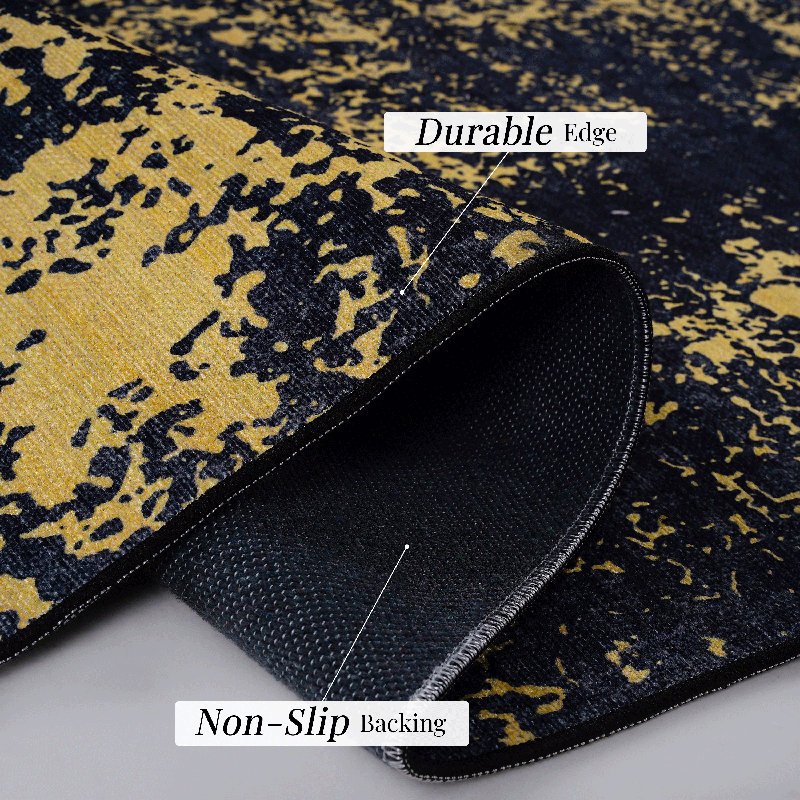 Black & Gold Washable Area Rug - Non-slip Tpr Backing, Stain/non-shedding, Kids & Pets Friendly For Living Room/dining Room/bedroom