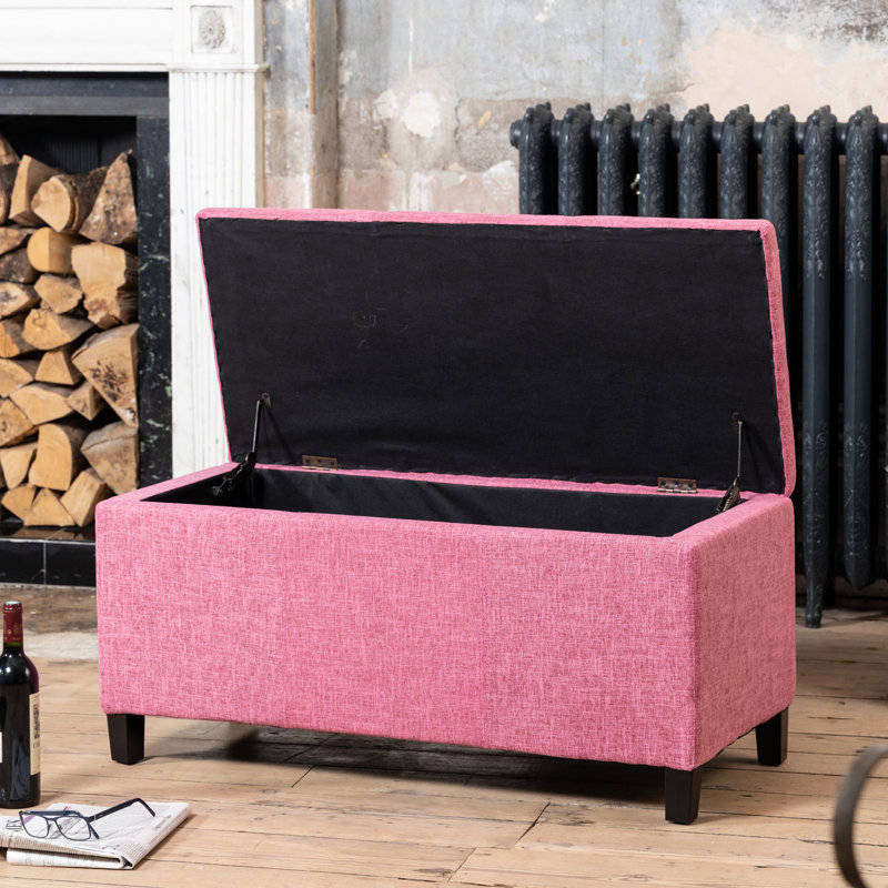 Ahri 98cm Wide Rectangle Solid Colour Standard Ottoman with Storage, Pink