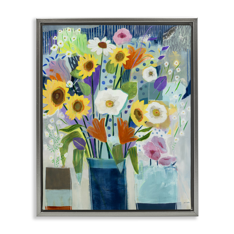  Art mural sur toile Bright Sunflowers & Blooms par Jill Martin, H 21 po x l 17 po, Cadre flottant gris lustré