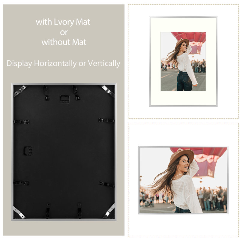 Drennon Metal Picture Frame, Aluminum Photo Frame, 12" x 16" Matted to 8.5" x 11", Silver