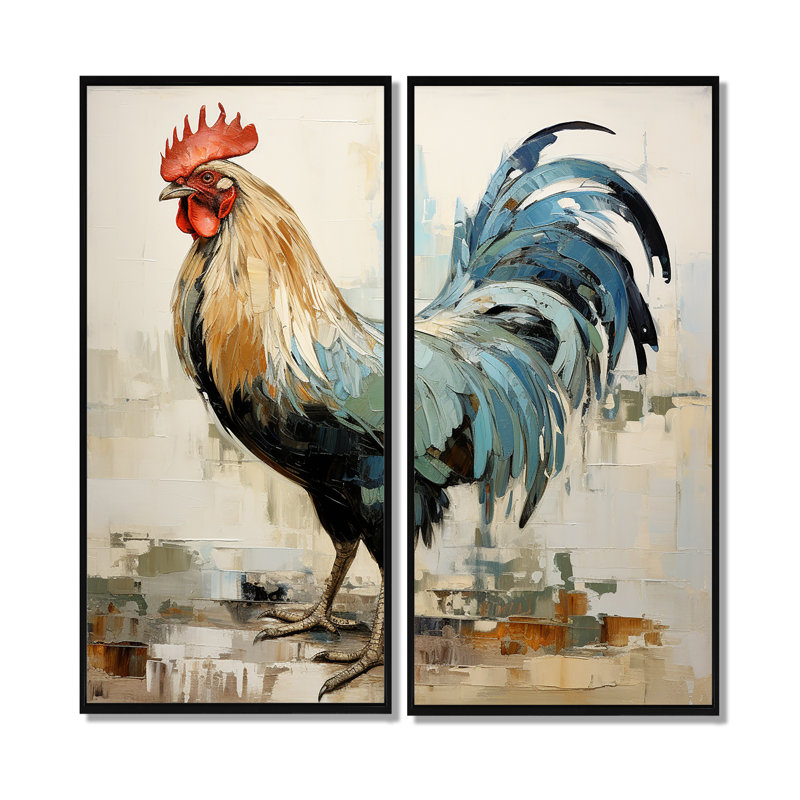 Art mural 2 pièces Rustic Rooster, 20" H x 24" W, Framed Print without Mat, Black