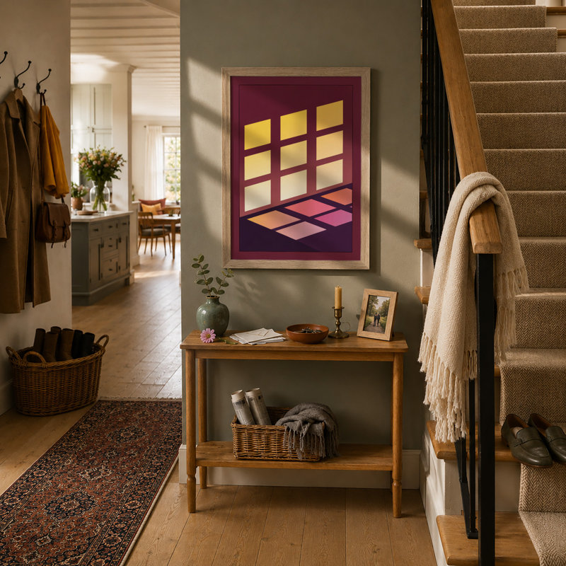 Illuminated Windows At Dusk Geometric - Print, A2 - 59.4 x 42.0 cm, Oak