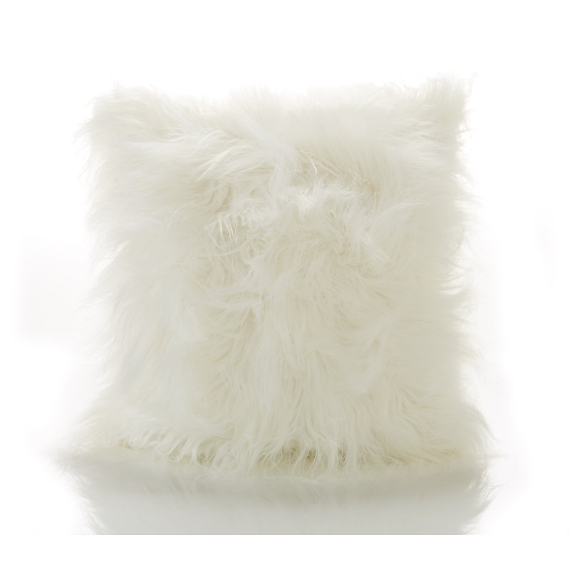 Jebediah Faux Mohair Cushion with Filler Pad, White