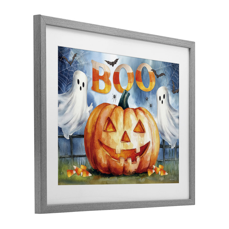 Boo Ghost & Jack-o-Lantern, reproduction encadrée sous verre, design par Nicole DeCamp, H 17 po x l 21 po