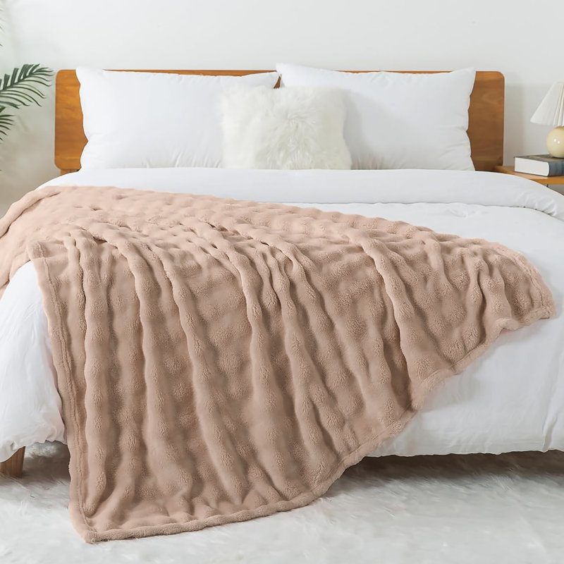 Jeté de lit en molleton doux et moelleux, Brun, L 86 po x L 94 po