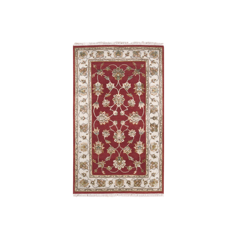 Tapis rouge en laine noué à la main 3 pi 1 po x 5 pi 3 po FE3D0178047B441390D528F0E71EE4C5