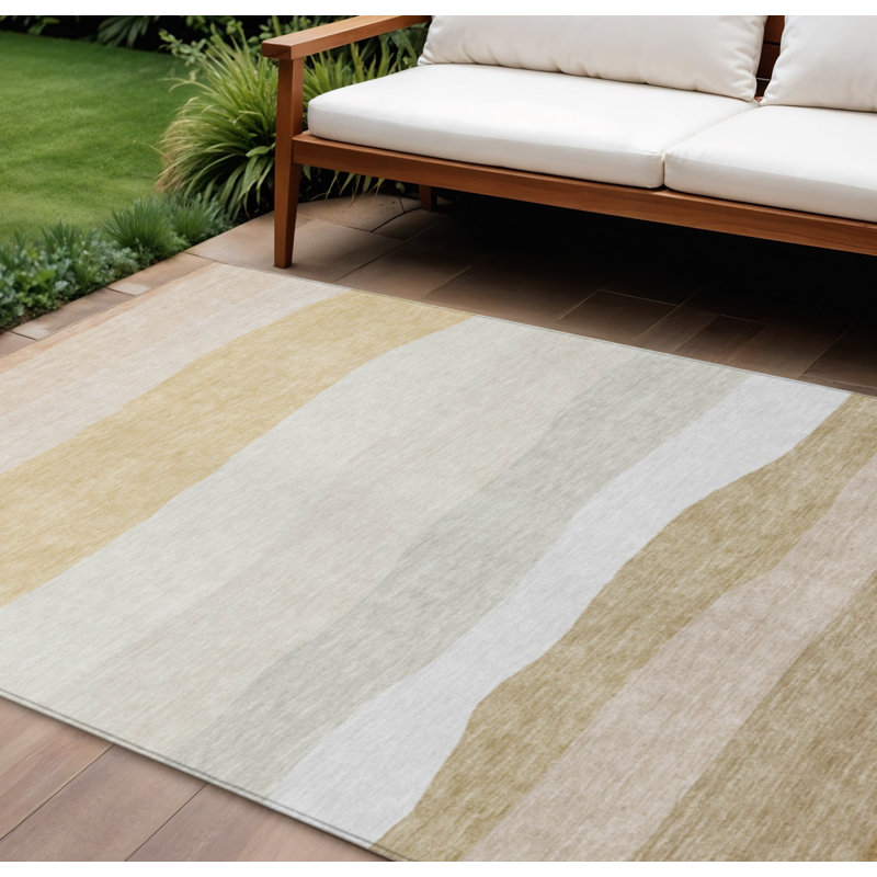 Tapis intérieur/extérieur lavable à rayures blé doré et beige 10' x 14'