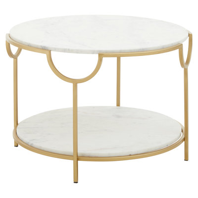 Two Tier White And Gold Side Table.