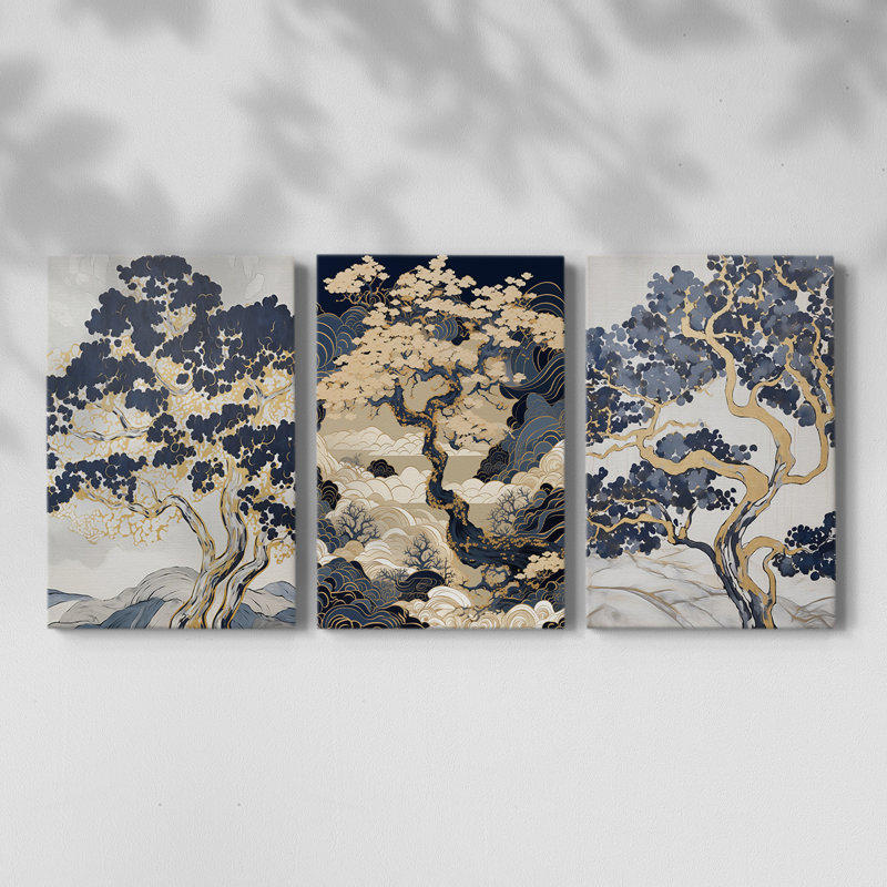 Lanscape Study Series XLIII - Ensemble de 3 toiles tendues avec châssis - Prêt à être accroché, H 60 po x l 40 po