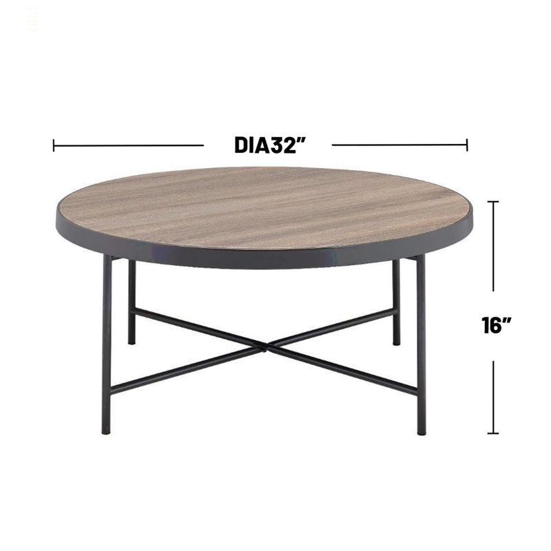 Table basse ronde en bois avec cadre en métal