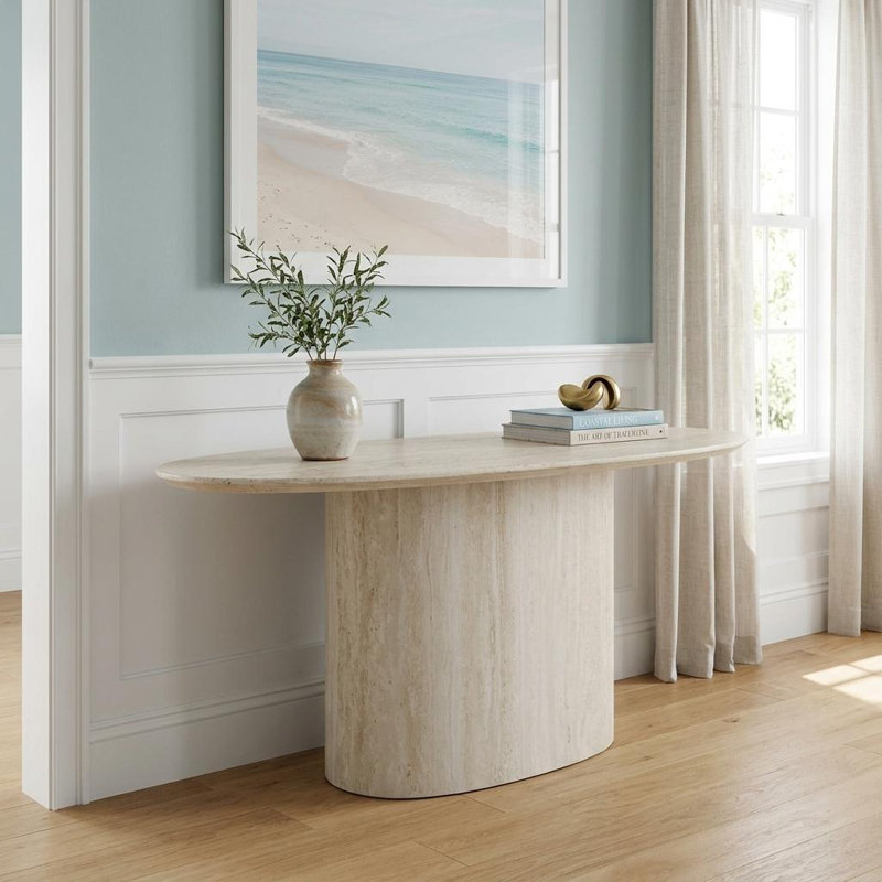 Console ovale en marbre 71 po beige