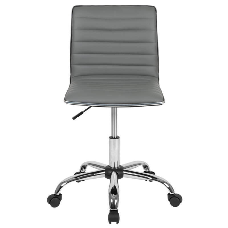Low Back Designer Armless Ribbed Swivel Task Office Chair, Light Grey