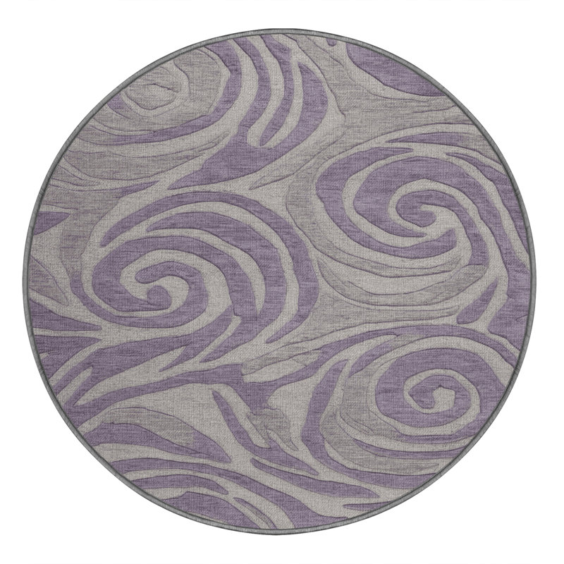 Machine Washable Abstract Gray Area Rug, Round 8'