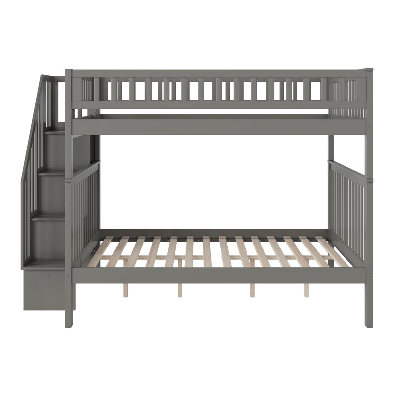 Ilariana Heavy Duty Kids Staircase Bunk Bed, Gray, Full Over Full