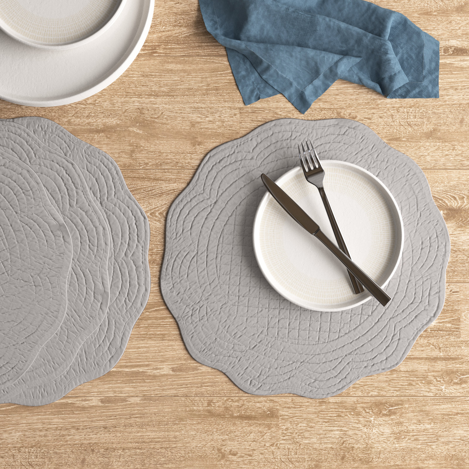 Grover Cotton Round Placemat, Gray