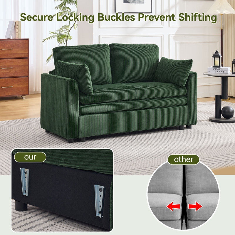 Causeuse modulaire 50,8 po avec coussin à deux couches - Canapé 2 places en velours côtelé, Vert
