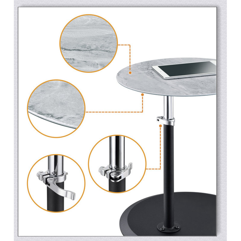 Table de bout l 15,5 po avec plateau texturé en marbre gris réglable en hauteur