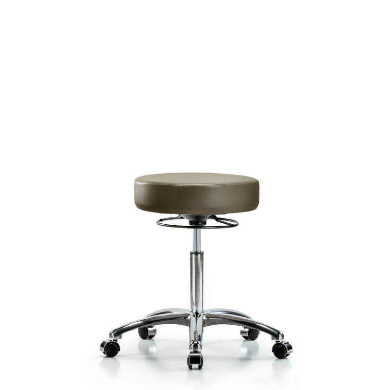 Tabouret en vinyle sans dossier chromé - hauteur de bureau avec roulettes en vinyle Storm Supernova, Argent, Taupe, 28.75"