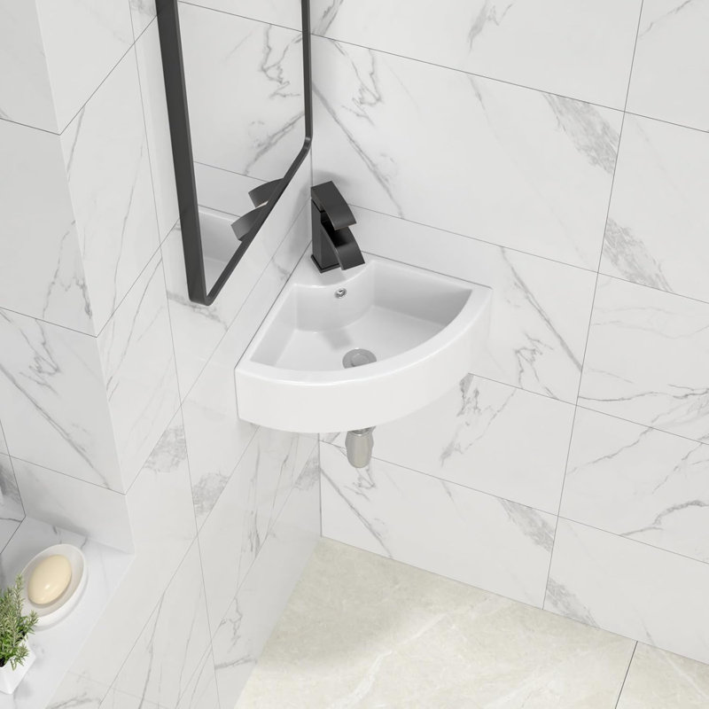 Lavabo de salle de bain mural moderne Modern - vasque en céramique blanche avec design classique, durable et facile à nettoyer