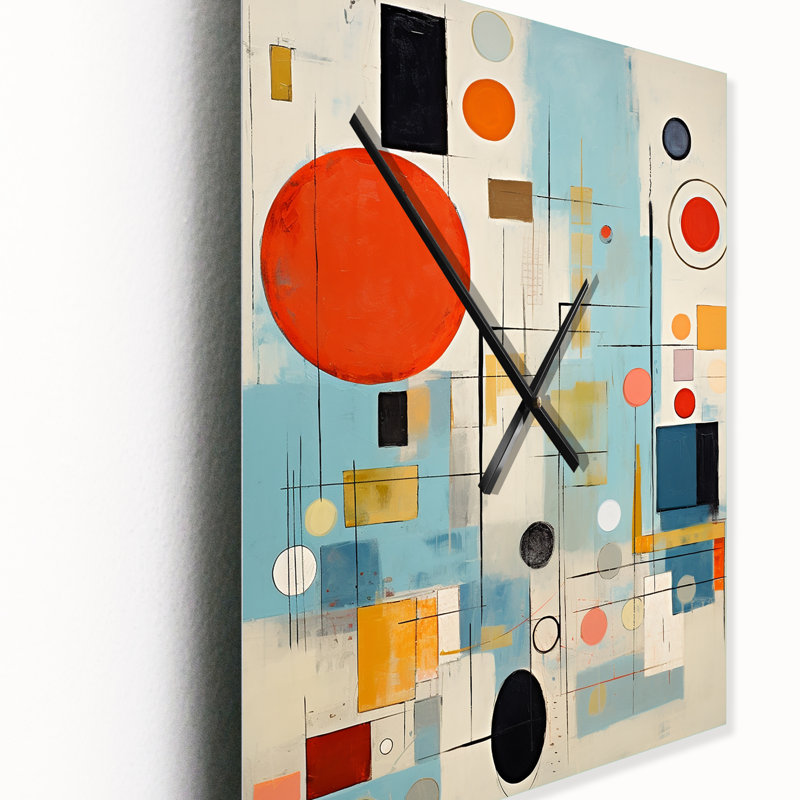 Blue Orange Mid Century Abstract Retro - Abstract Midcentury Metal Wall Clock, Small