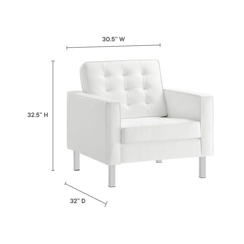 Ensemble de canapé et fauteuil capitonné Loft, Simili cuir blanc