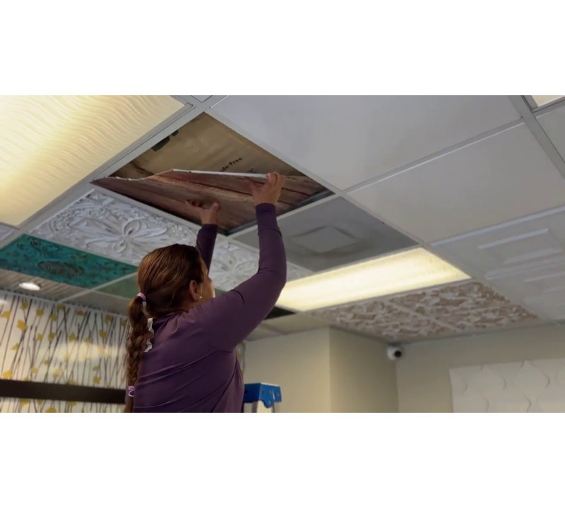 Brown Faux Wood Plank Textured PVC Ceiling Tiles, 2' x 2', Pack of 25