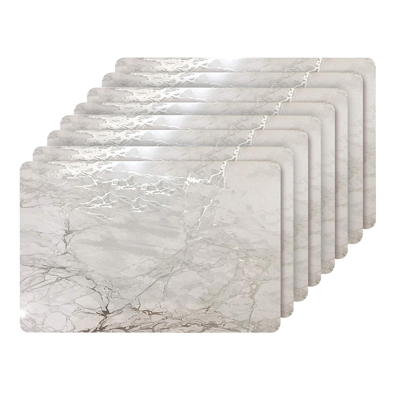 Ortis Placemats Dining Table Mat Table Decor Washable Non Slip Marble Rectangle 12 X 18, Silver