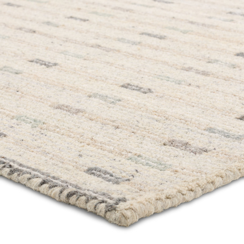 Tapis ivoire / gris touffeté à rayures Finnigan Aiker FGN01 (10 pi x 14 pi), Rectangle 10 pi x 14 pi, Gris / Brun clair
