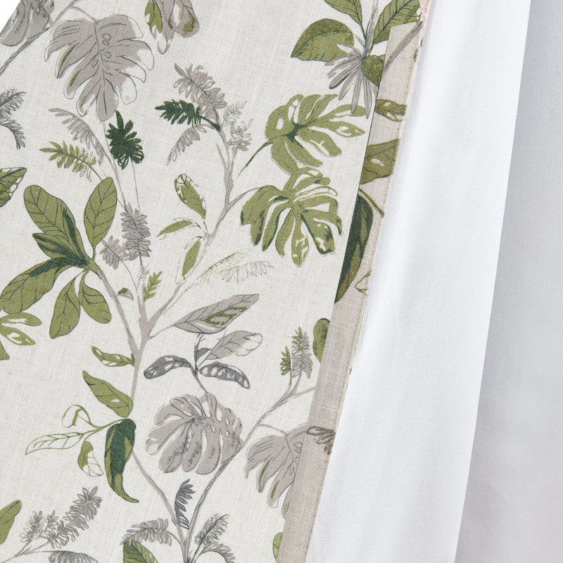 Linen Blend Leaf Print Blackout Curtains for Living Room, 50" W x 84" L, Green